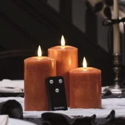 Lot De 3 Bougies Piliers TruGlow® à LED Orange Moucheté