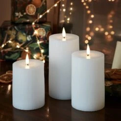 3 Bougies Piliers TruGlow® Blanches à LED Avec Télécommande