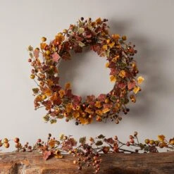 Lot Couronne Et Guirlande Automnales