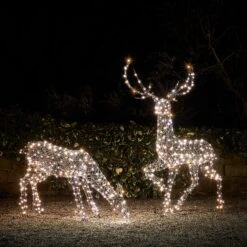 Grande Famille De Rennes Lumineux En Rotin Studley à LED Bicolore -Light4fun Boutique D XX221112 2