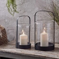 Duo De Lanternes Photophores Noires Avec Bougies TruGlow®