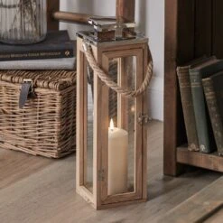 Grande Lanterne Salcombe En Bois De 42 Cm Avec Bougie TruGlow®