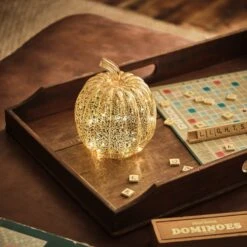 Citrouille Lumineuse En Verre à La Patine Dorée -Light4fun Boutique LL20047 citrouille lumineuse a la patine doree 3