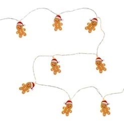 Guirlande Lumineuse 10 LED Bonhommes Pain D’Épices 8 Guirlande Lumineuse 10 LED Bonhommes Pain D’Épices -Light4fun Boutique LL25013ON image de la guirlande sur fond blanc version eclairee