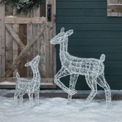 Duo De Rennes Lumineux Solaires, Biche Et Faon En Acrylique Swinsty -Light4fun Boutique XX2002 Duo rennes de noel biche et faon eteints 1